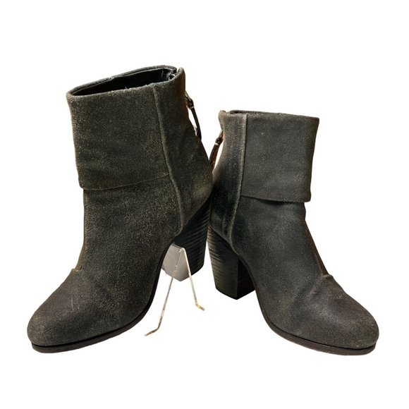 Rag & Bone Newbury Distressed Leather Heeled Ankle Booties Gray Women’s Sz. 36 - Picture 1 of 8